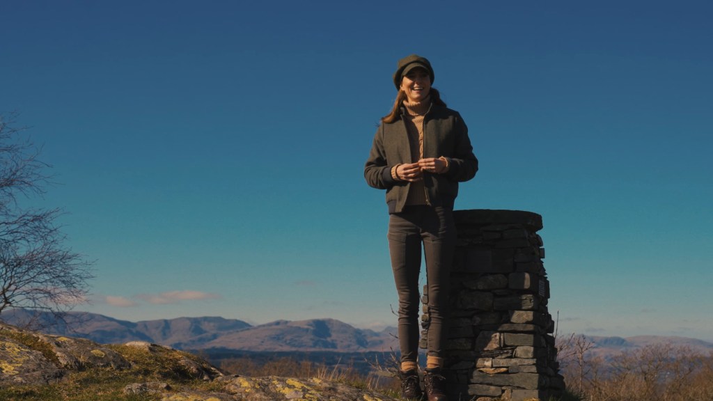 Kate Middleton standing on a rock pillar in the Lake District during a scout trip, sharing her thoughts about finding peace in nature