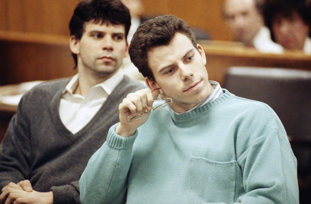 Lyle and Erik Menendez in court during a preliminary hearing in Beverly Hills, California, April 12, 1991