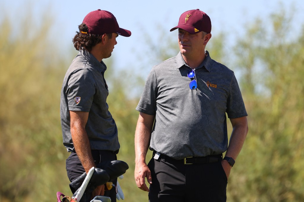 Matt Thurmond (r.) is pictured during a June 2022 golf match.