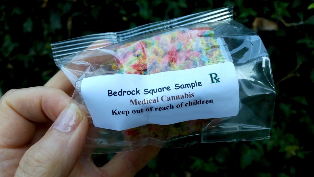 A cannabis edible that resembles a rice crispy treat. 