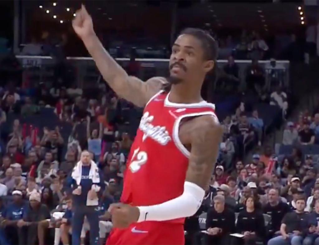 Memphis guard Ja Morant did a hand grenade celebration during a game against the Timberwolves on April 10, 2025.