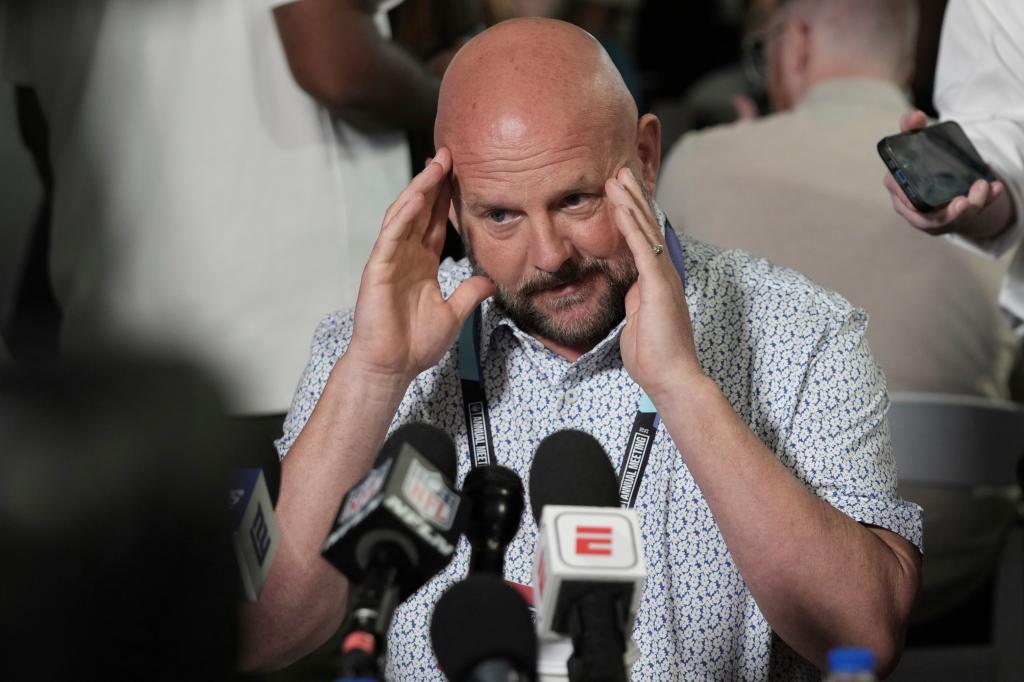 Giants head coach Brian Daboll speaks to reporters at the NFL annual meeting in Palm Beach, Fla. on April 1, 2025.