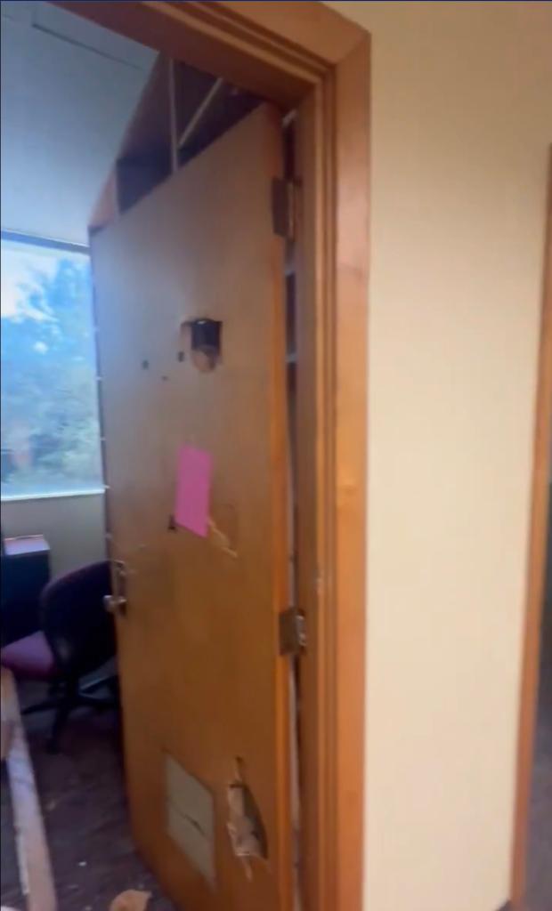 Classroom doors destroyed during the deadly shooting.