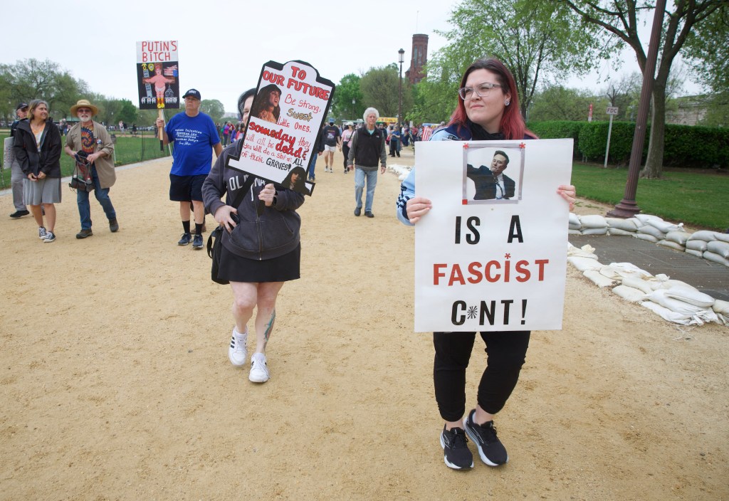 Protesters in DC called President Trump and Elon Musk fascists.