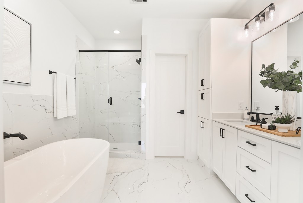 A spa-like bathroom seen in one of the homes. 