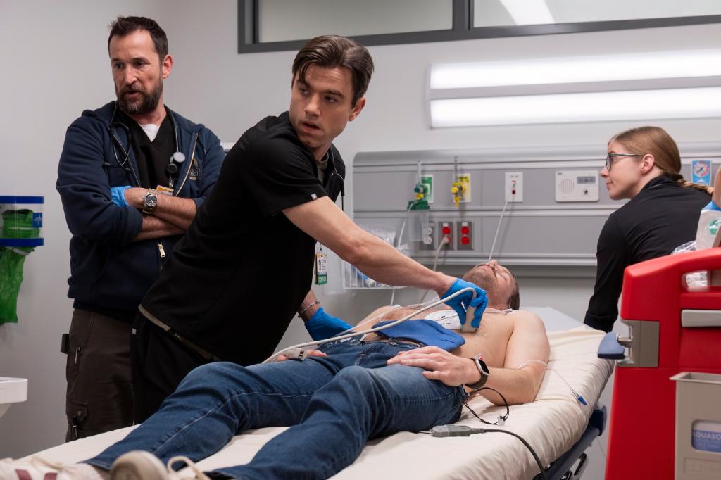 Noah Wyle, Patrick Ball and Taylor Dearden in "The Pitt"