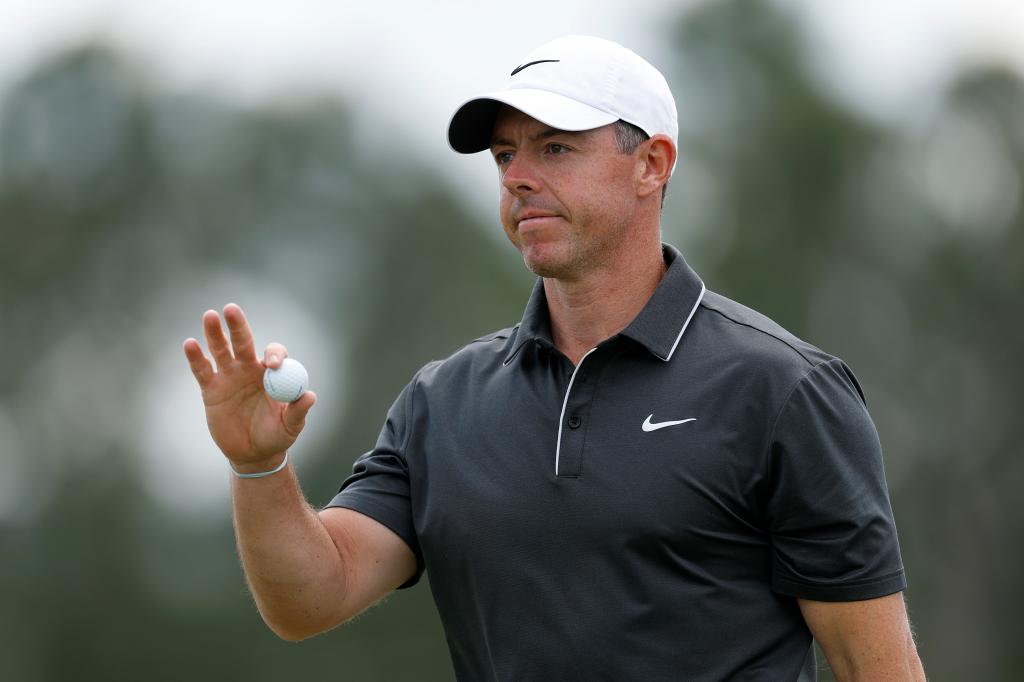 Rory McIlroy reacts during the second round of the Masters on April 11, 2025. 