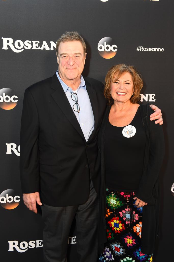 John Goodman and Roseanne Barr at a "Roseanne" premiere event in 2018. 