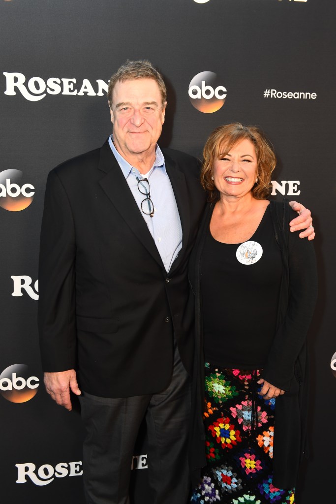 John Goodman and Roseanne Barr at a "Roseanne" premiere event in 2018. 