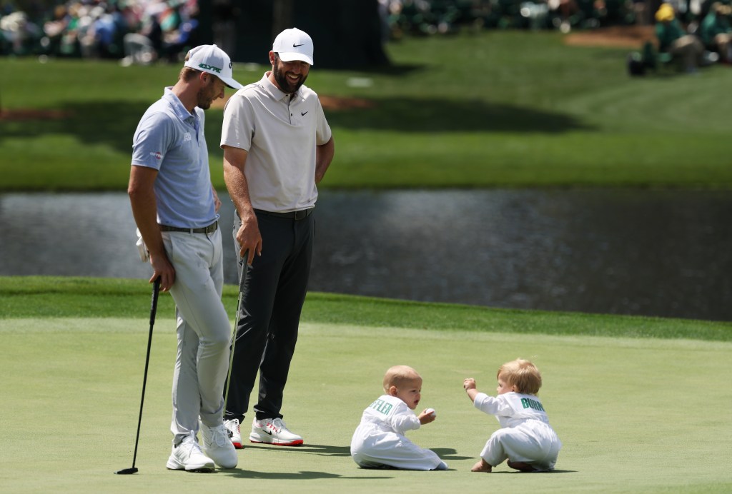 Sam Bruns (l.) and his son Bear joined Scottie and Bennett Scheffler on April 9, 2025.