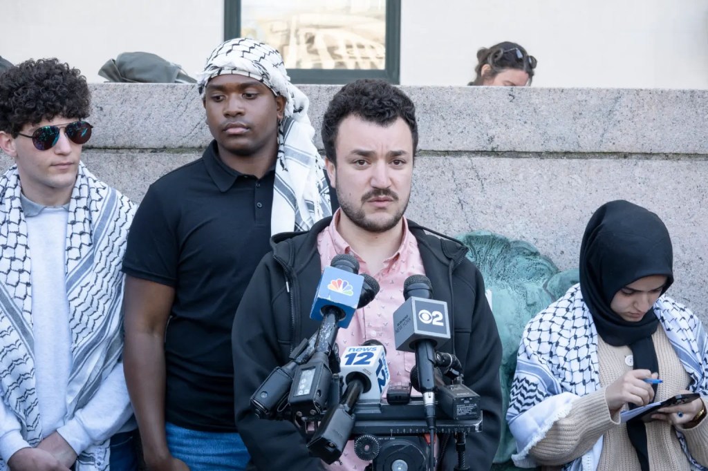 Khalil speaking at Columbia during student anti-Israel protest on April 24, 2024.