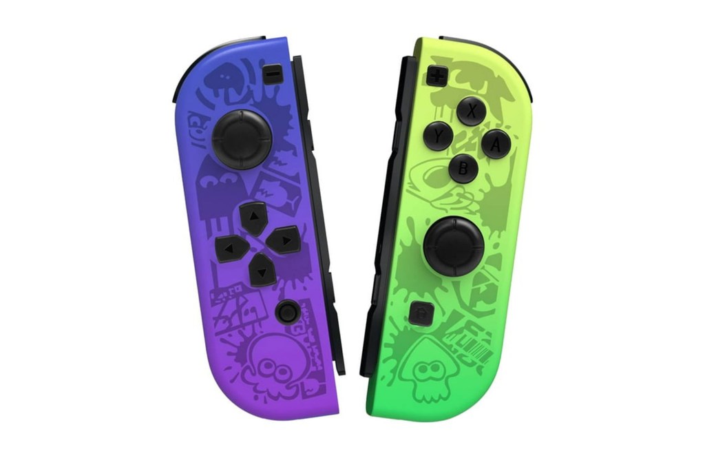 A pair of colorful gaming controllers