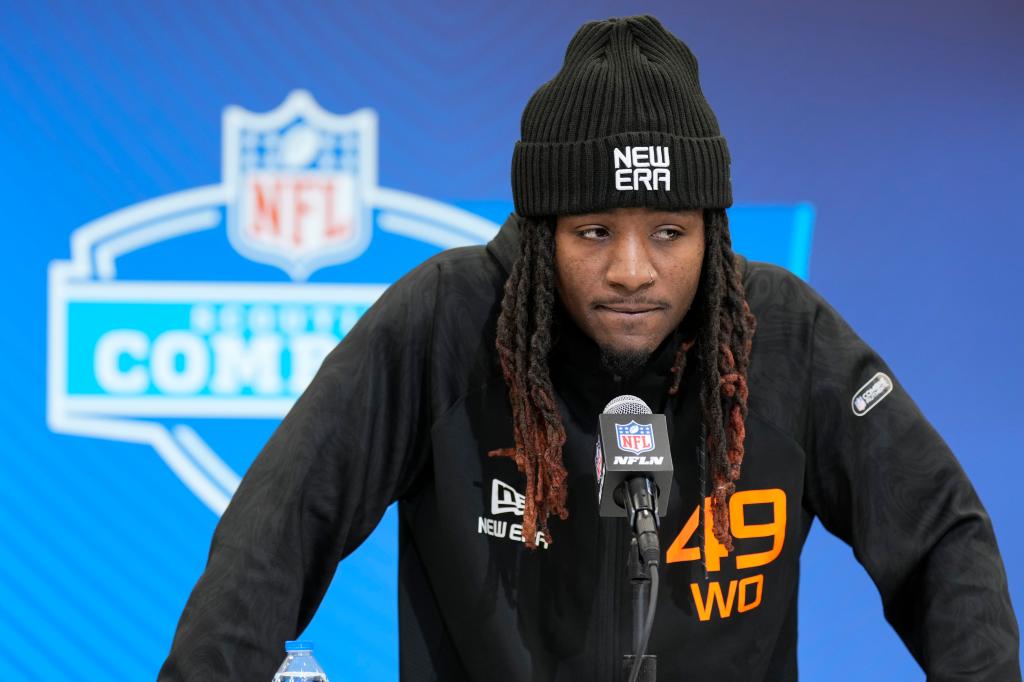 Savion Williams speaks to the media at NFL combine on Feb. 28, 2025. 