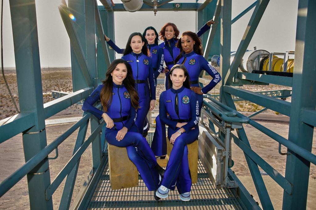 Blue Origin’s all-female NS-31 crew - (l to r) Lauren Sánchez, Amanda Nguyen, Amanda Nguyen, Katy Perry, Gayle King, Kerianne Flynn and Aisha Bowe - ahead of their flight to space. 