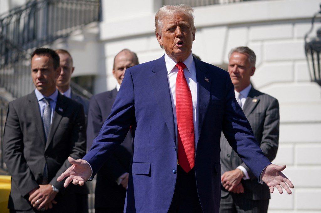 U.S. President Donald Trump speaking at an event with the champions from NASCAR Cup Series, NTT IndyCar Series, and IMSA WeatherTech SportsCar Championship at the White House