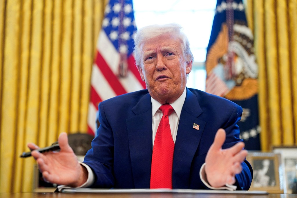 President Trump speaks as he signs executive orders in the Oval Office at the White House on April 9, 2025.