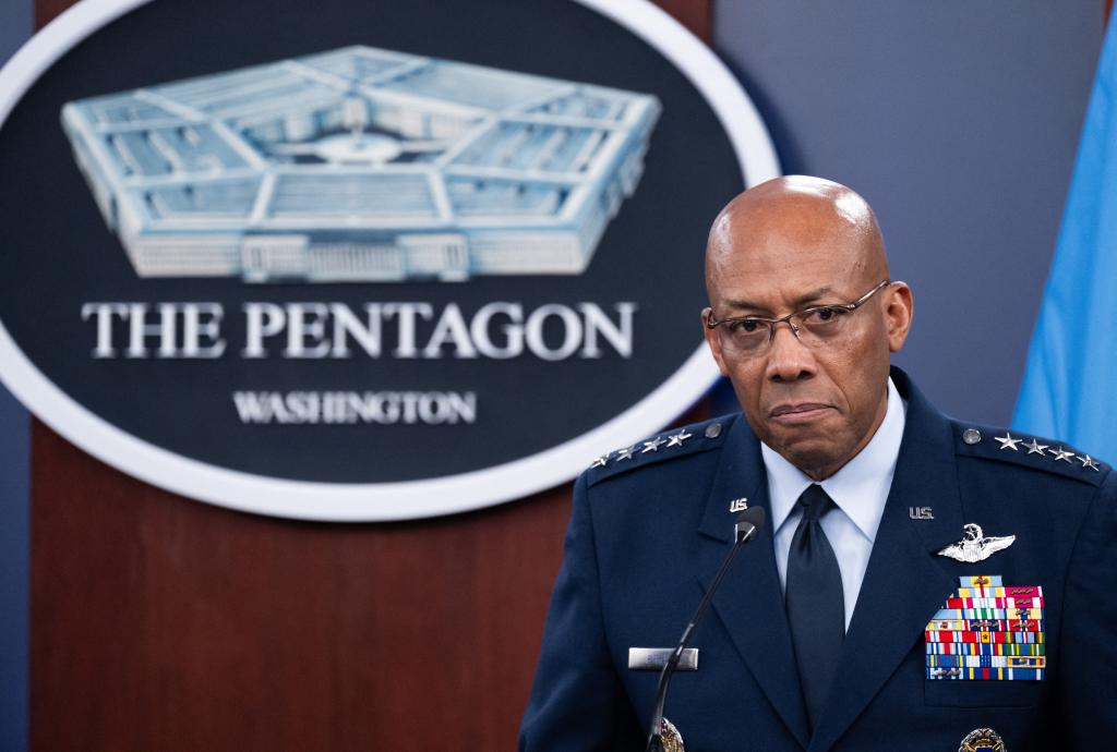 Former Chairman of the Joint Chiefs of Staff CQ Brown Jr. speaks during a press conference at the Pentagon on July 25, 2024.