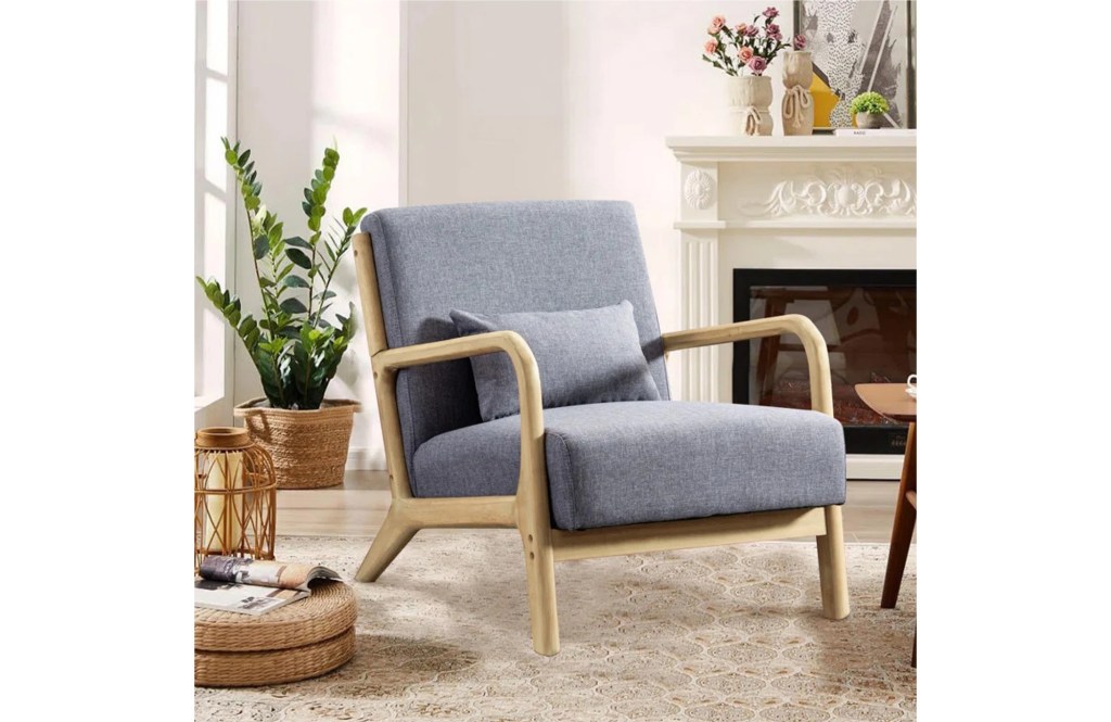 Hertford 26" Wide Mid Century Upholstered Solid Wood Accent Chair