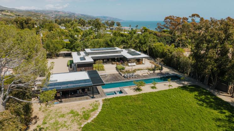 An aerial view of the Malibu home.