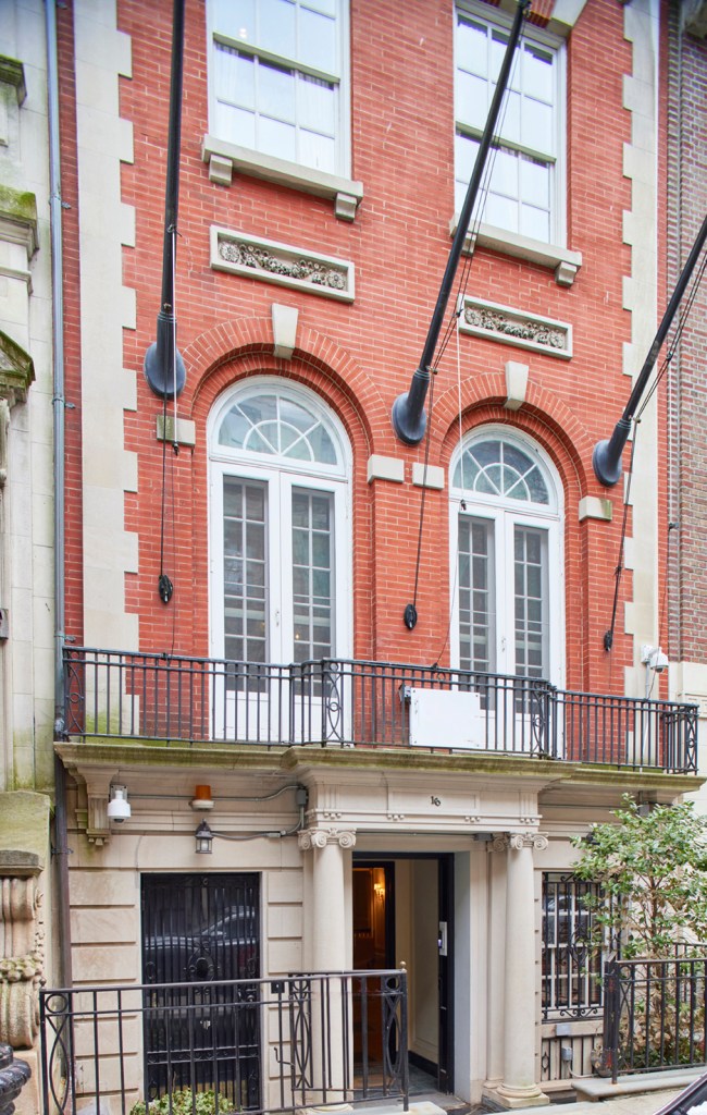 The brick facade of the townhome.