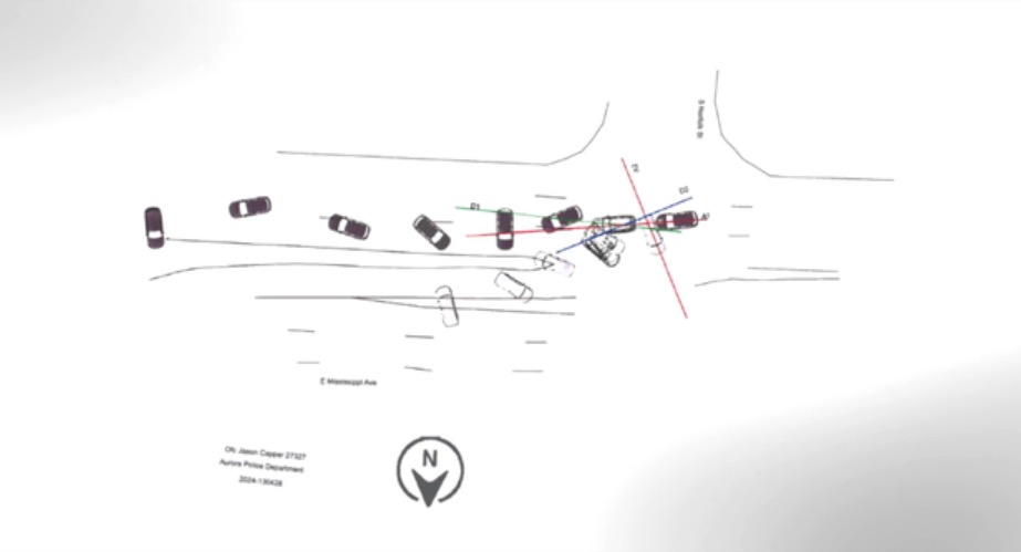 Police released a rendering of the crash showing the path of both the dark colored Jeep and Weaver's silver Volkswagen.