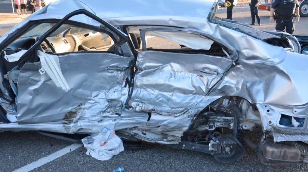 The damage left to Weaver's car after the crash with the illegal immigrant.