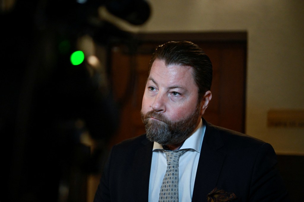 Lawyer Anton Strand attends the trial oof two brothers suspected of spying in Sweden for Russian intelligence on Nov. 25, 2022.