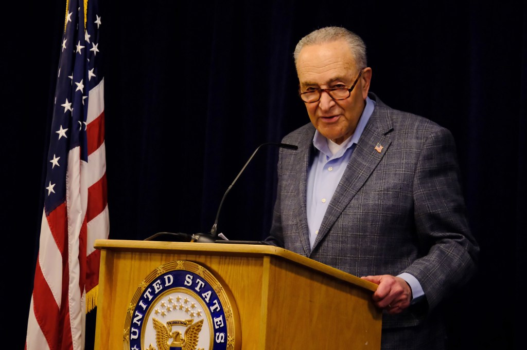 Senator Chuck Schumer speaks during a press conference at his Midtown Manhattan office on Sunday, May 11, 2025, and demands urgent action from the FAA following another radar outage at Newark Airport earlier that daythe second since Friday. Schumer called on Transportation Secretary Sean Duffy to make Newark a top priority in the agencys modernization efforts, criticizing the FAAs current plans as vague, underfunded, and lacking urgency. Radar screens cant keep going dark like its normal, Schumer said. Newark has specific, fixable issues, and the FAA already has the tech to solve them. This is about safetyfixing Newark cannot wait. (Photo: Luiz C. Ribeiro for the New York Post)