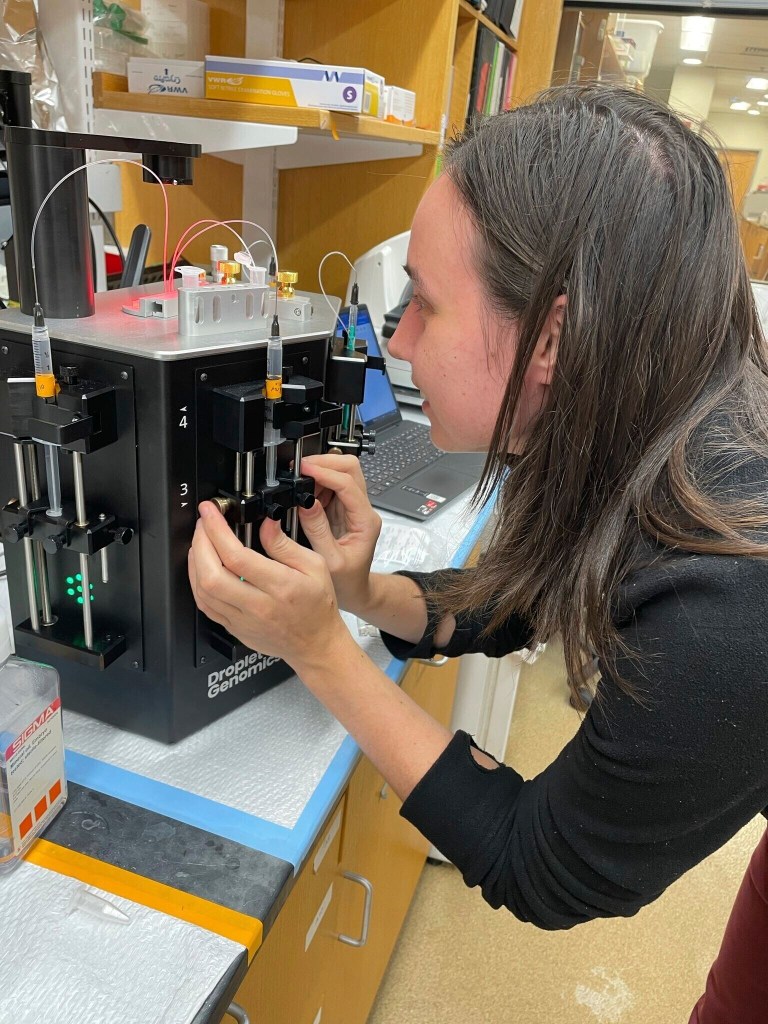 Kseniia Petrova conducting research at Harvard University in an undated photo provided in April 2025.