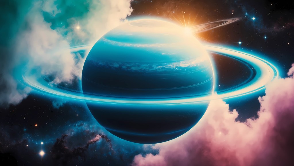 A surreal and vibrant cinematic photo of Uranus Planet