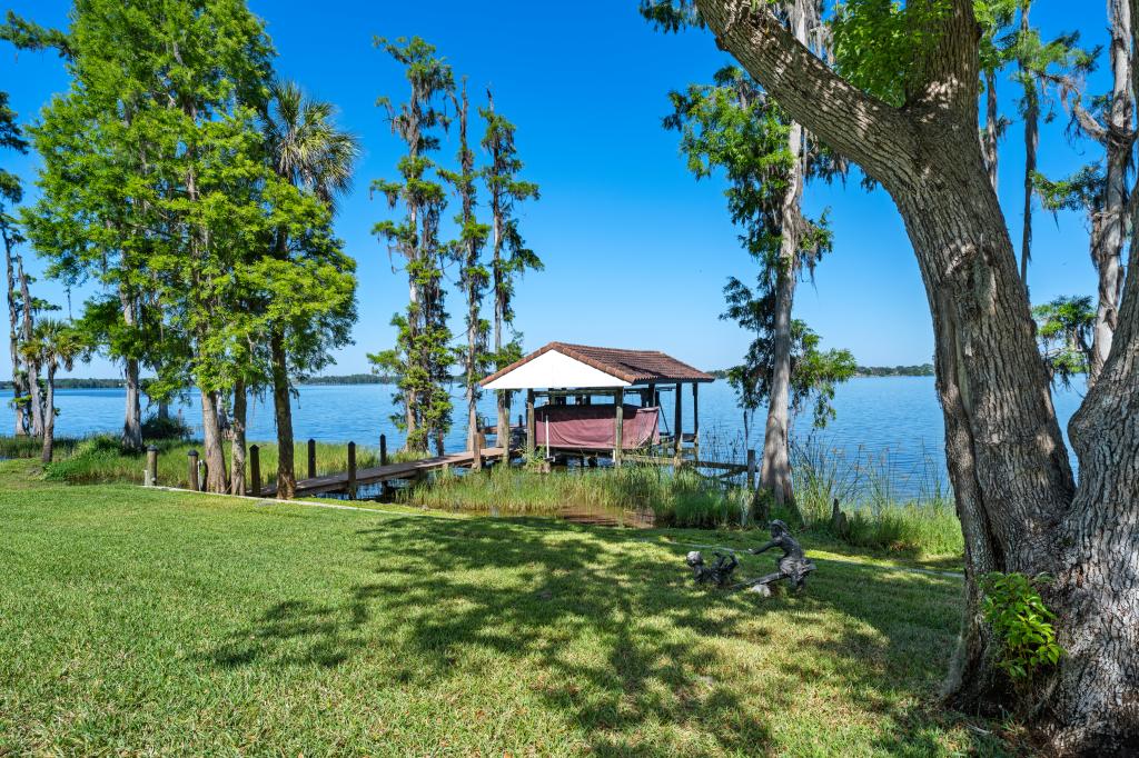 The home boasts scenic lake views.