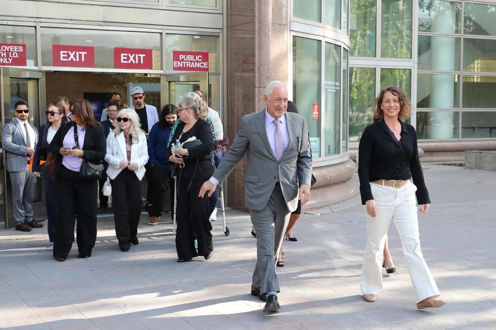 Defense attorney Mark Geragos addressing the press outside Van Nuys Superior Court after Menendez Brothers' resentencing hearing on 13 May 2025 in Los Angeles, California.