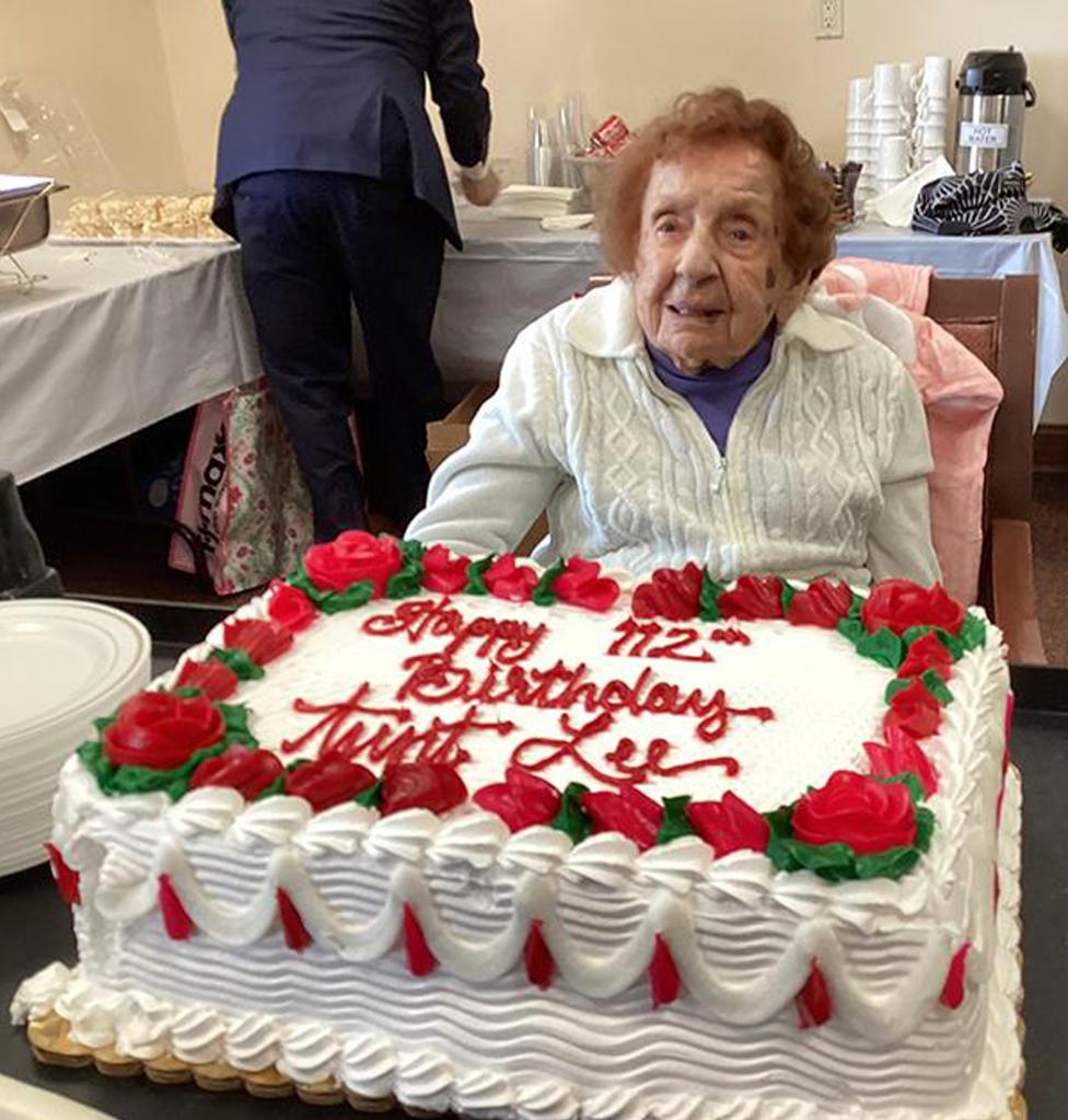 Piscatella celebrating her 112th birthday at the Queen of the Rosary Motherhouse in Amityville.