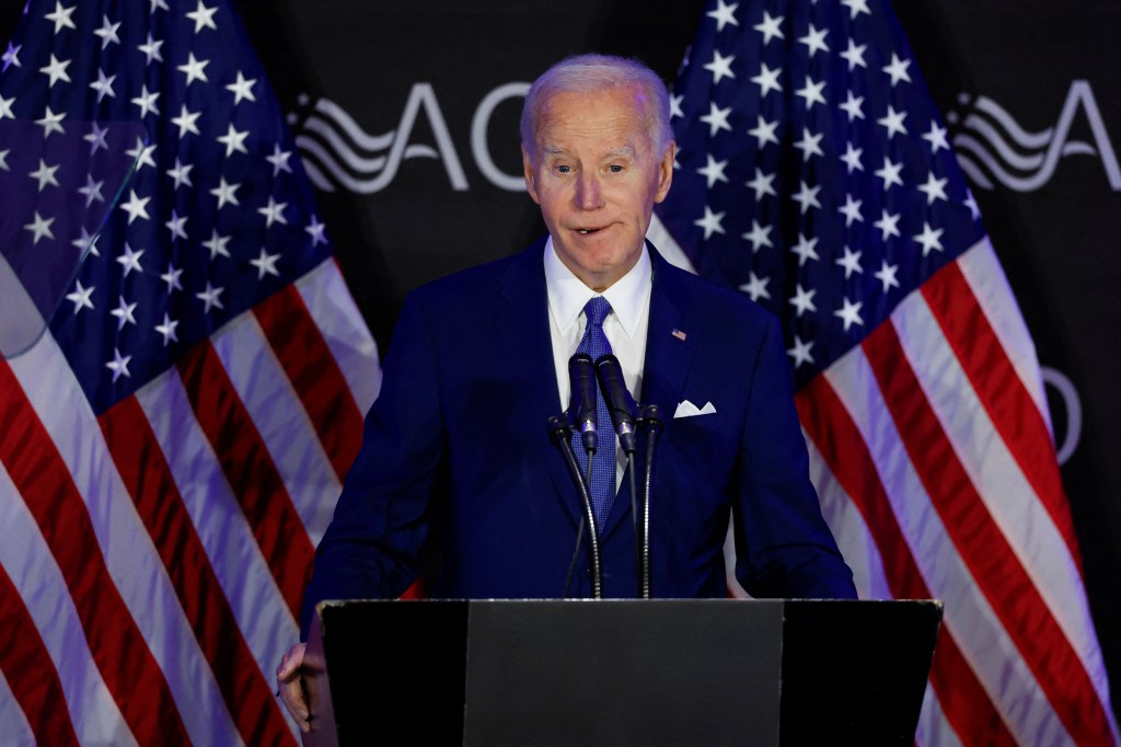 Former U.S. President Joe Biden speaking at the ACRD conference in Chicago, Illinois on April 15, 2025
