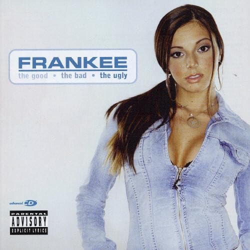 album cover frankee in a tight denim blue shirt with her name in big letters