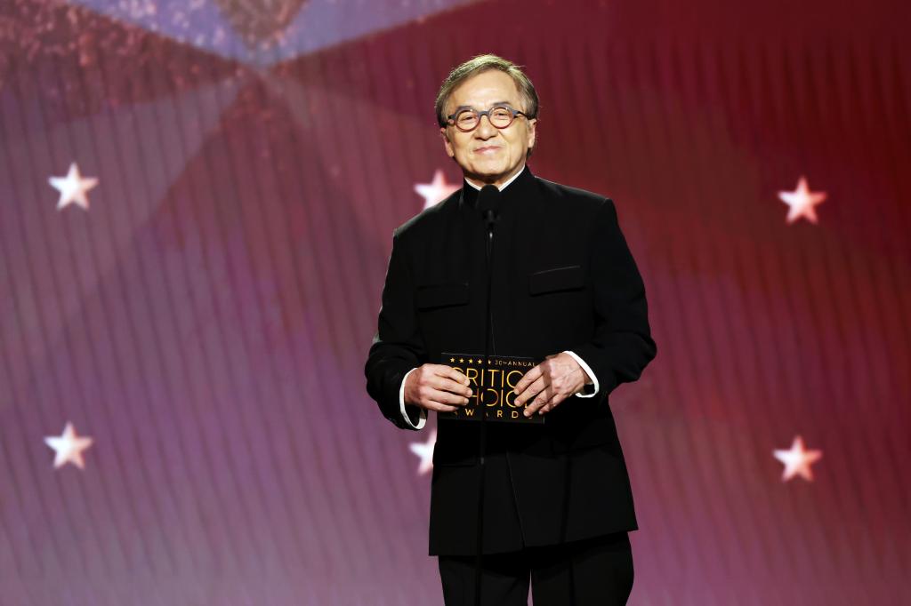 Jackie Chan delivering a speech at the 30th Annual Critics Choice Awards in Santa Monica, California.