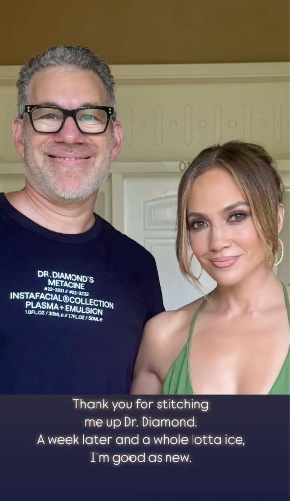 Jennifer Lopez with the plastic surgeon who treated her cut