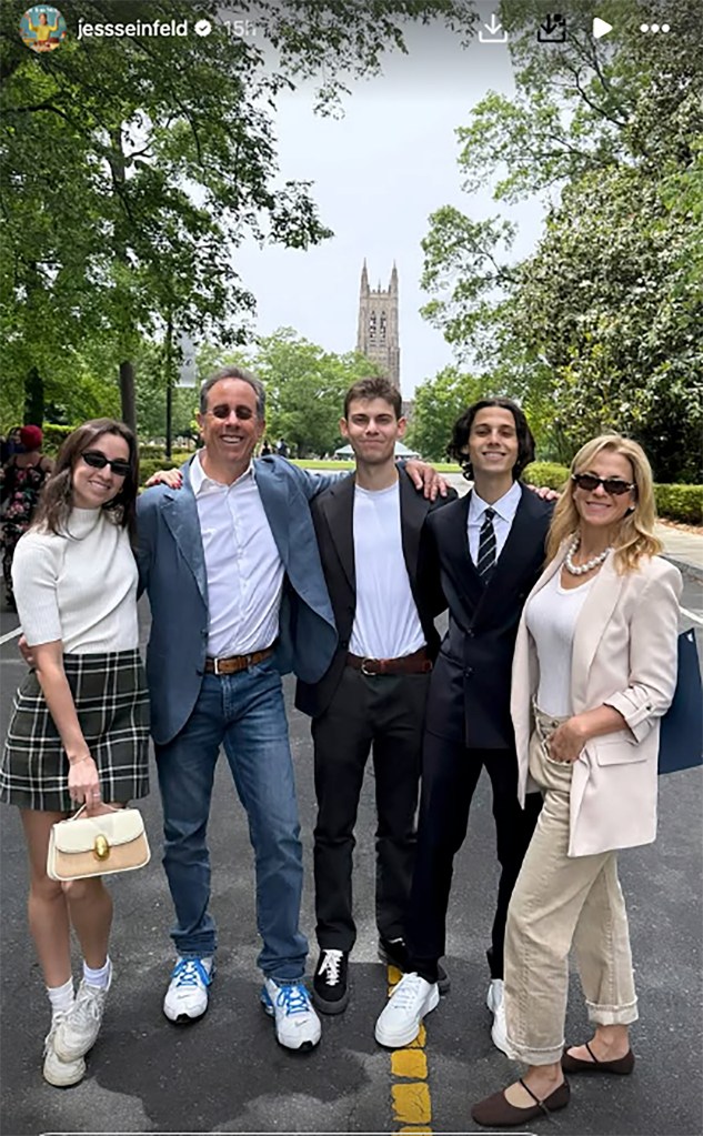 Jerry Seinfeld with his wife Jessica and three kids after Julian graduated from Duke on Sunday. 