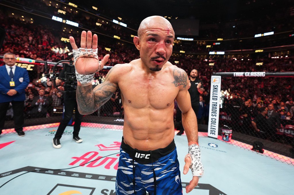 Jose Aldo waves after his loss at UFC 315 on May 10, 2025.