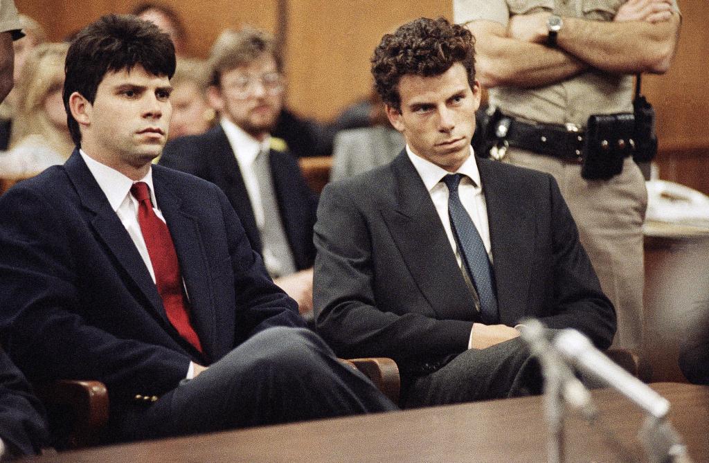 Lyle and Erik Menendez sitting in Beverly Hills Municipal Court in 1990, suspected of their parents' murder