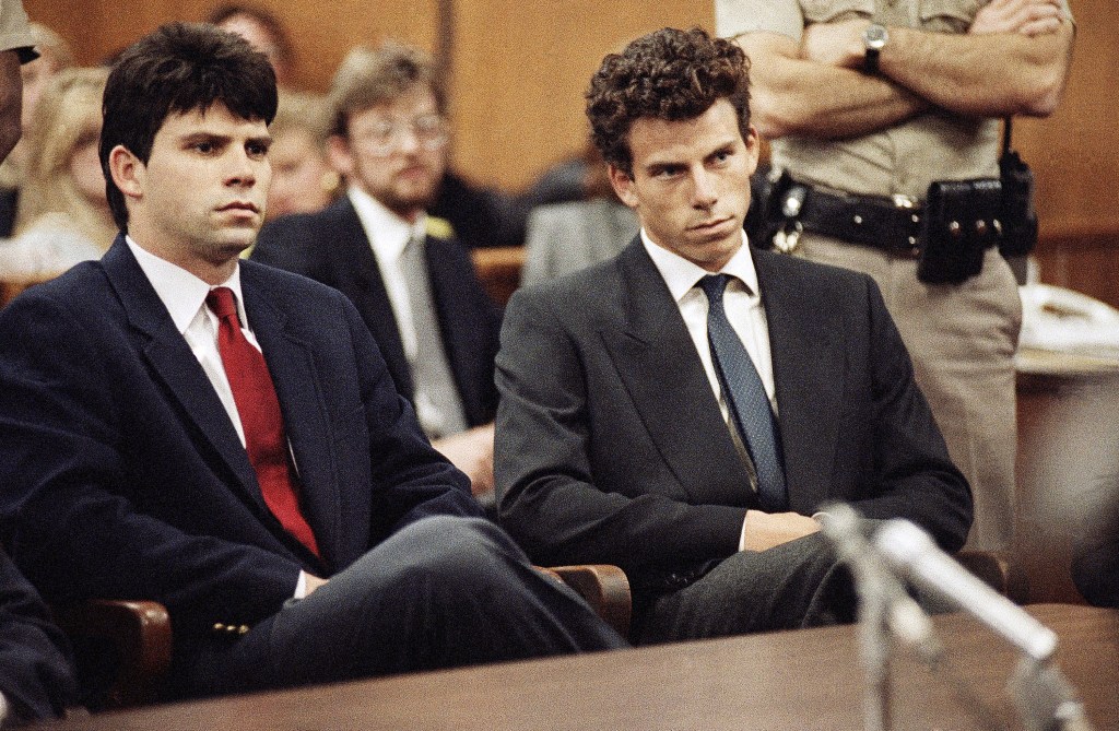 Lyle and Erik Menendez sitting in Beverly Hills Municipal Court in 1990, suspected of their parents' murder