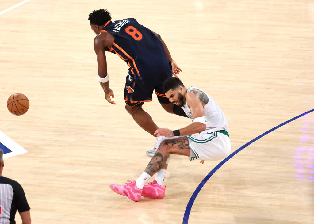Jayson Tatum suffered an Achilles injury in the Celtics' loss to the Knicks on May 12, 2025.