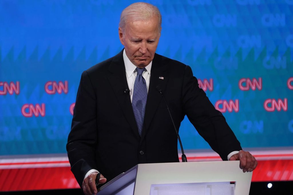 President Joe Biden pauses during the CNN Presidential Debate at the CNN Studios on June 27, 2024 in Atlanta, Georgia.