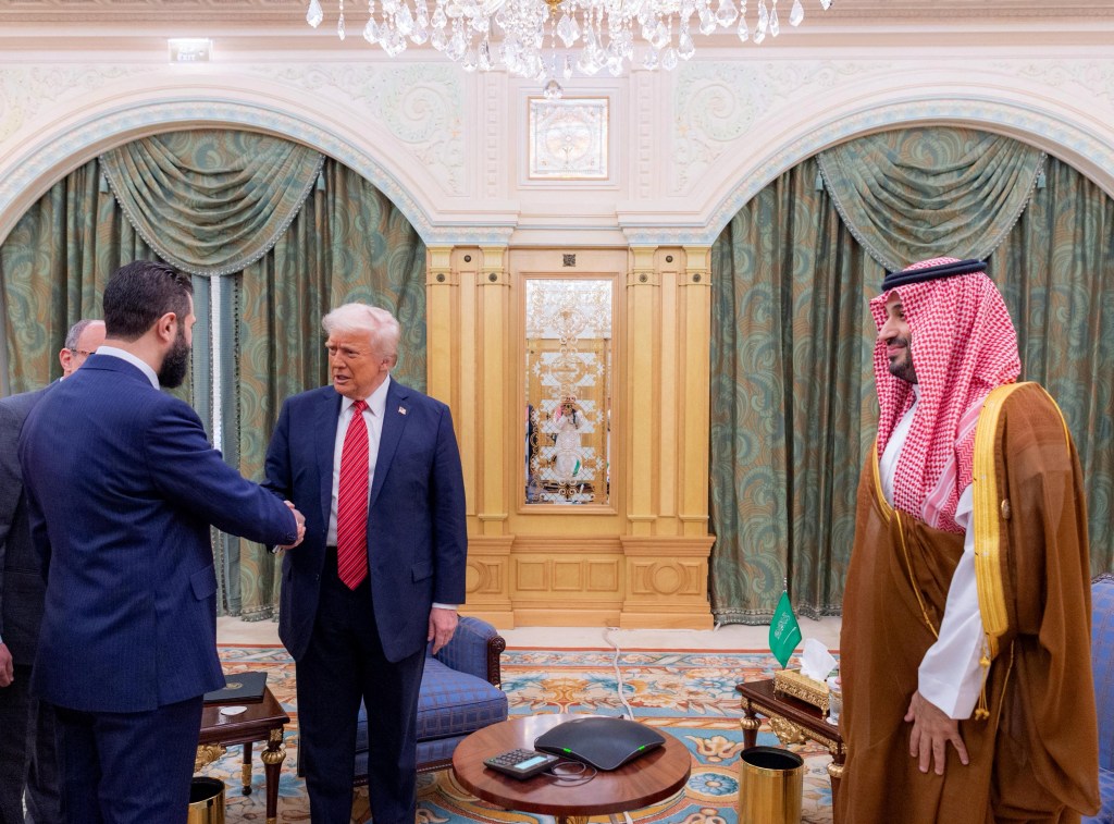 President Trump, Saudi Crown Prince Mohammed bin Salman and Syria's interim president Ahmed al-Sharaa met in Riyadh on Wednesday. 