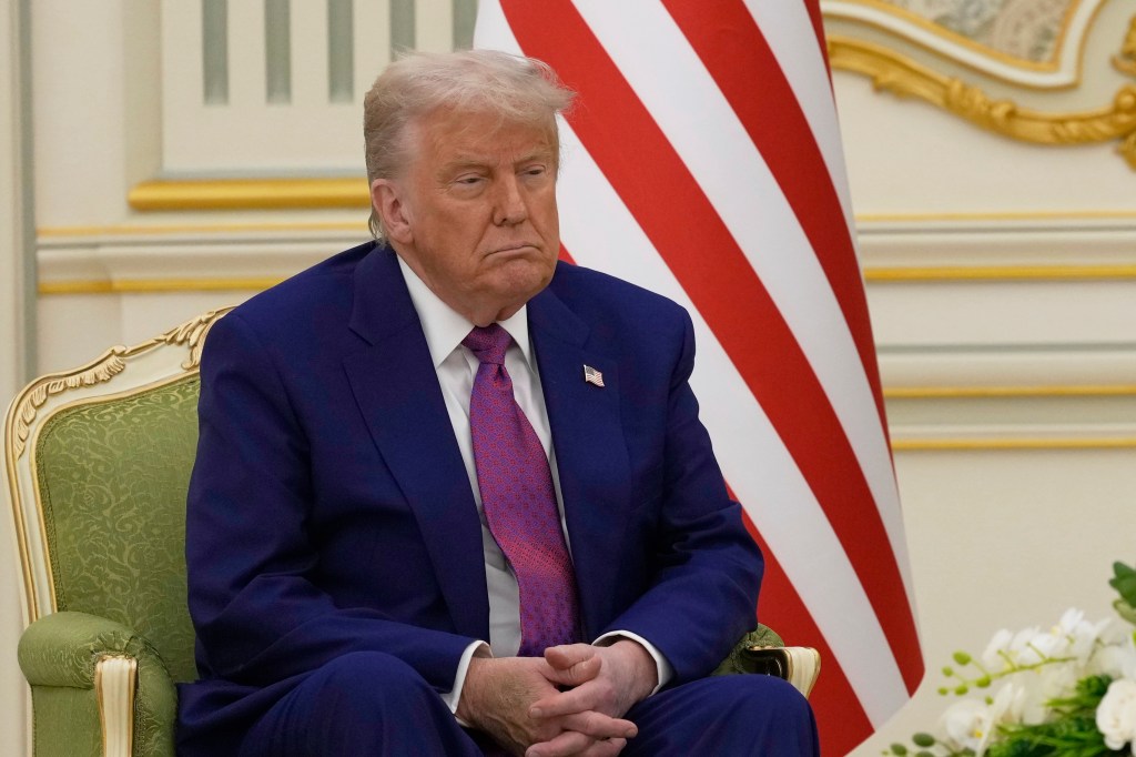 President Donald Trump attends a meeting with Saudi Crown Prince Mohammed bin Salman.