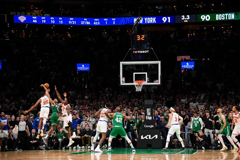 Michal Bridges blocks Jayson Tatum to end Game 2. 