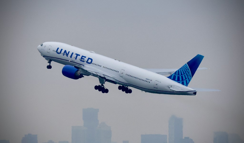 United Airlines plane taking off from Newark Liberty International Airport.