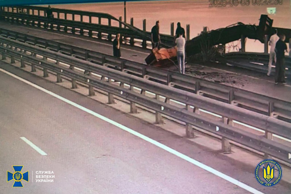 Damage to the Kerch Bridge following a Ukrainian special operation.