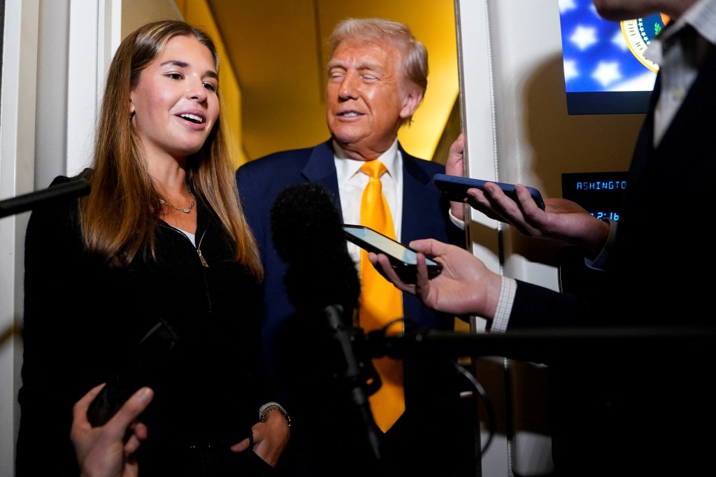 Kai Madison Trump speaking to reporters with Donald Trump.