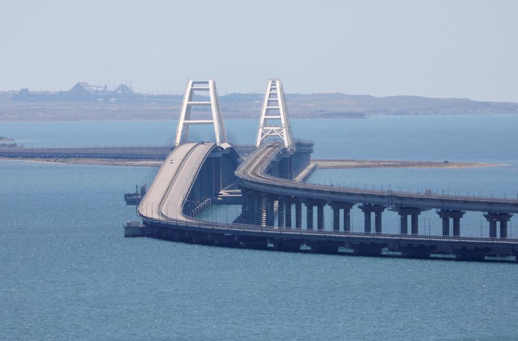 The Crimean Bridge damaged after an alleged attack.